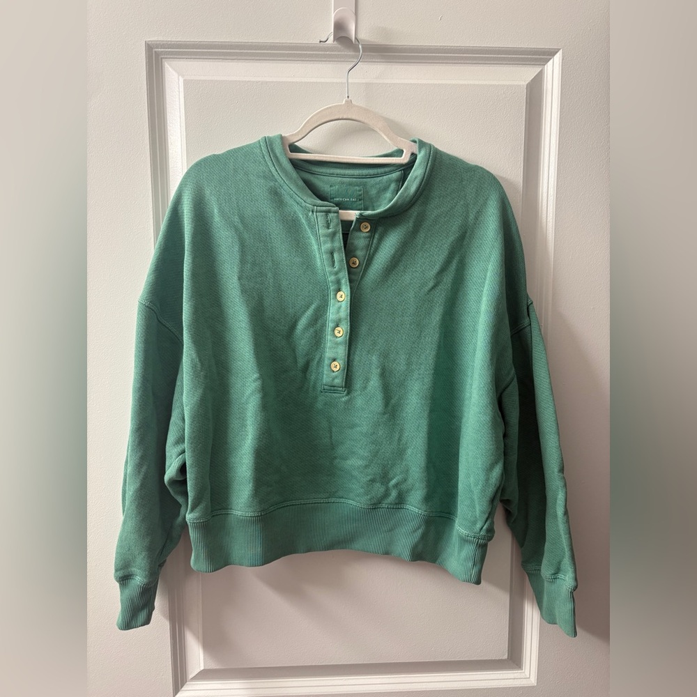 American Eagle Outfitters Teal Button-Up Sweater